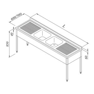 Efrox 3 Perdeli Evyeli Tezgah, 2G/2D, 180x70 cm